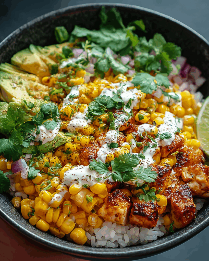 Street Corn Hähnchen Reis Bowl – Ein gesundes Mittagessen mit mexikanischem Flair