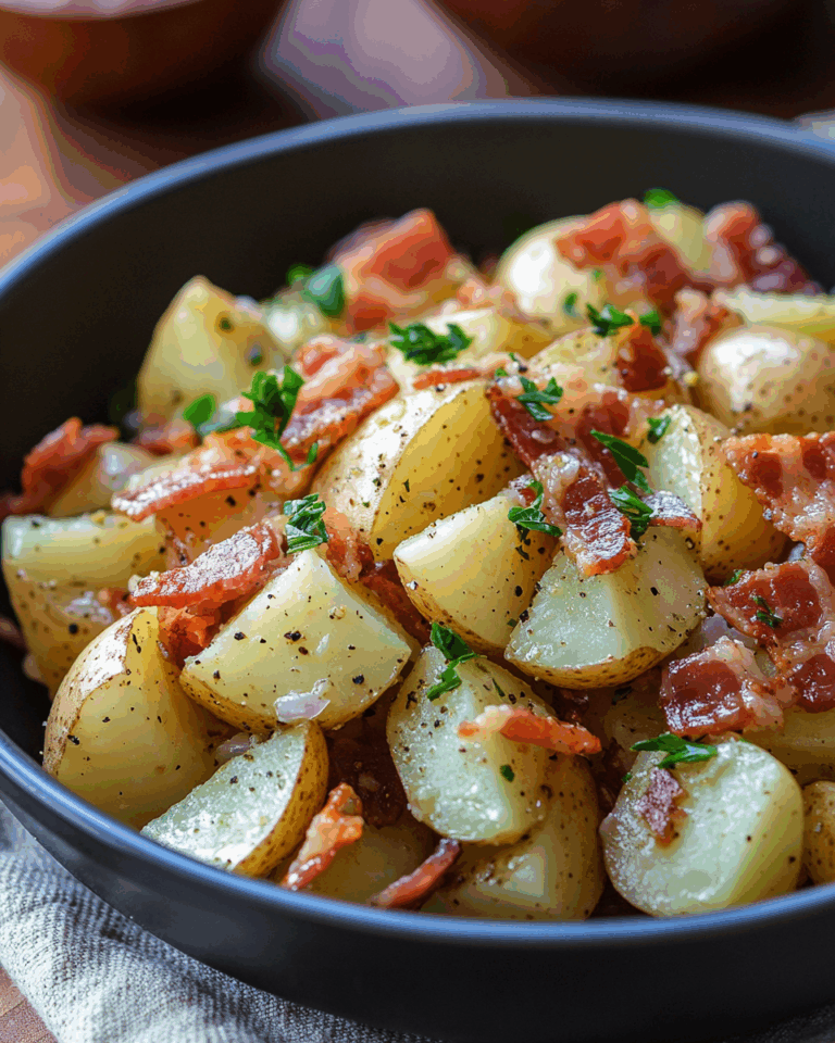 Traditioneller Deutscher Kartoffelsalat mit Speck – Herzhaft, Warm und Voller Geschmack