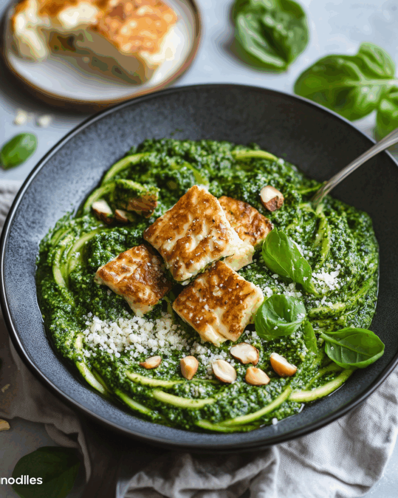 Halloumi mit Zucchini-Pesto-Nudeln: Eine moderne, gesunde Fusion aus Mittelmeer und Low Carb Küche
