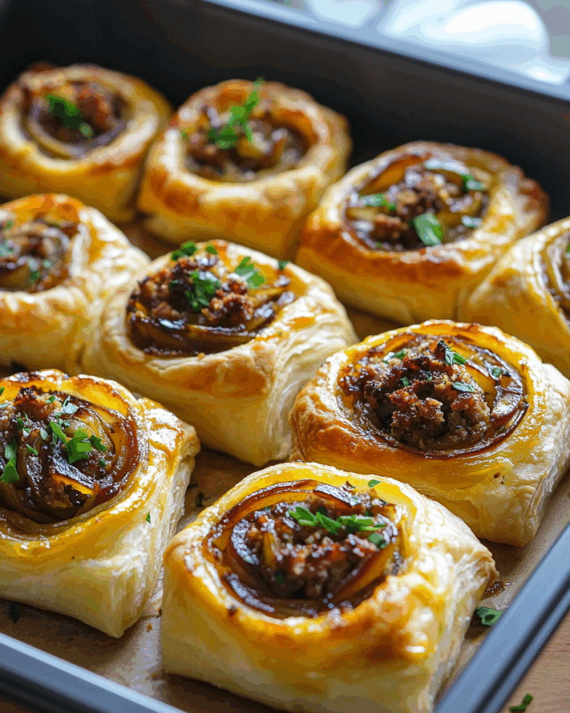 Französische Zwiebel‑Wurst‑Röllchen: Ein unwiderstehlicher Snack mit herbstlichem Aroma