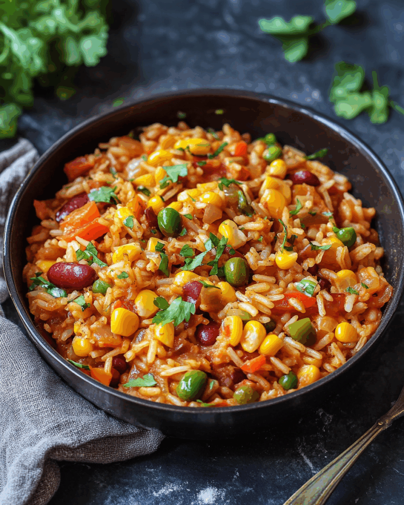 Eintopf-Reis mit Paprika, Bohnen und Mais: Ein veganes Wohlfühlgericht für jeden Tag