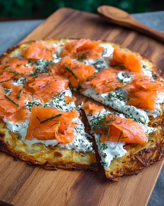 Kartoffelpizza mit Geräuchertem Lachs und Kräuterfrischkäse – Ein kreatives Abendessen