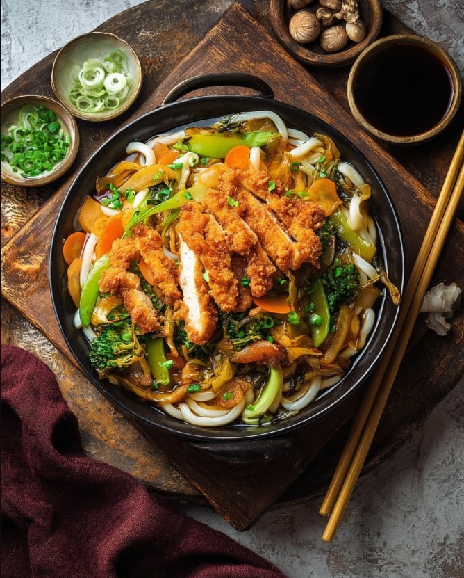 Udon Nudelpfanne mit Gemüse und knusprigem Hähnchen – Ein schnelles und leckeres Udon Nudel Rezept