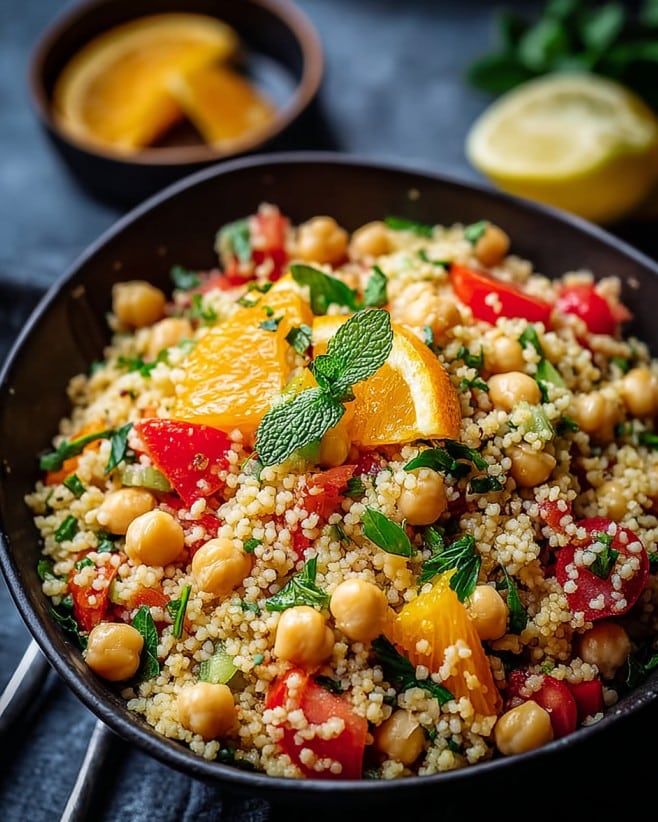 Zitrusinfundierter Couscous-Kichererbsensalat – Ein erfrischendes Couscous Salat Rezept für jede Gelegenheit