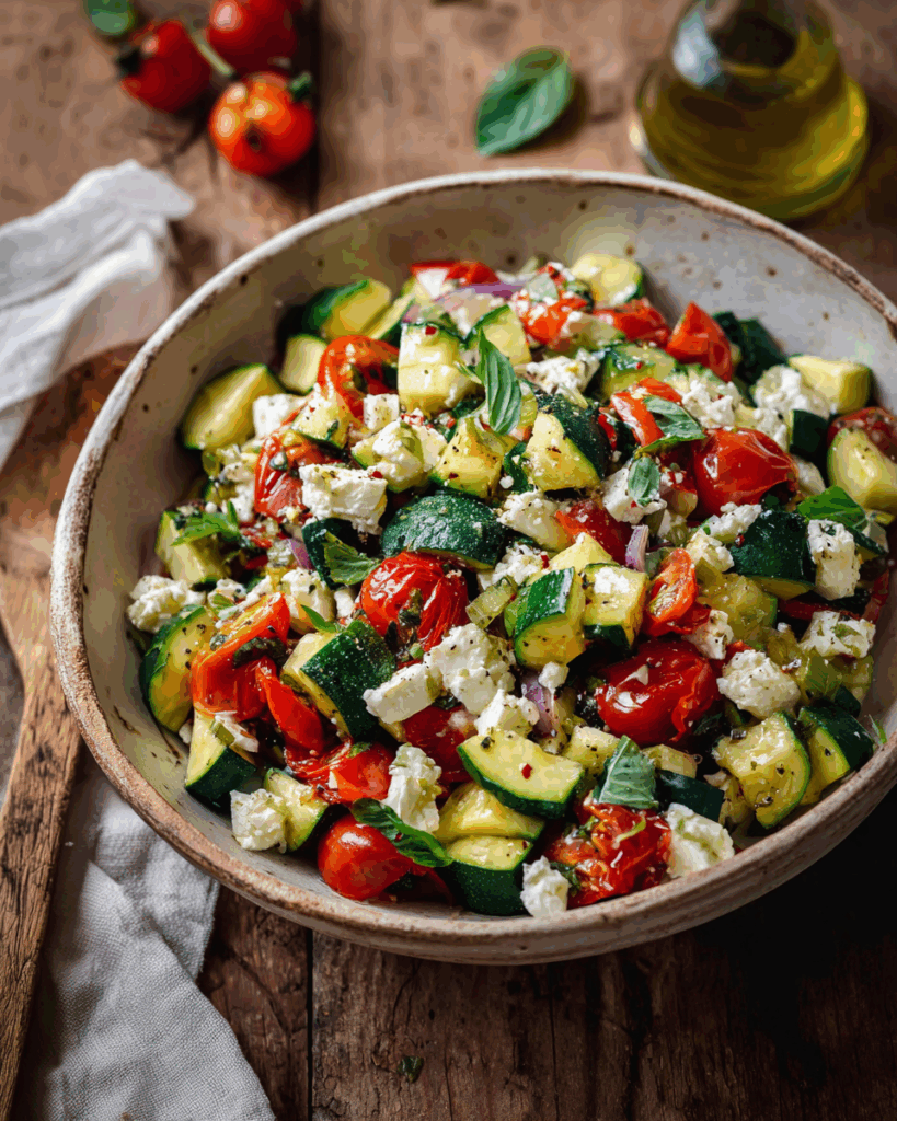 Zucchini-Salat mit Tomaten und Feta – Ein einfaches und gesundes Rezept