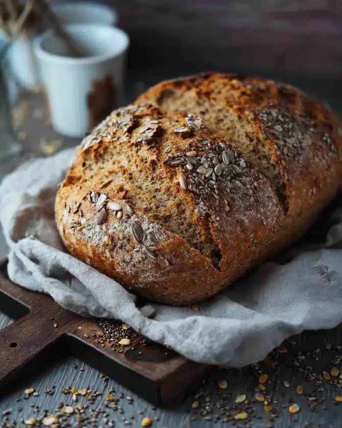 Rezepttitel: Saftiges Vollkorn-Buttermilchbrot mit Sonnenblumenkernen und Chia – Perfekt für dein Brot backen Rezept