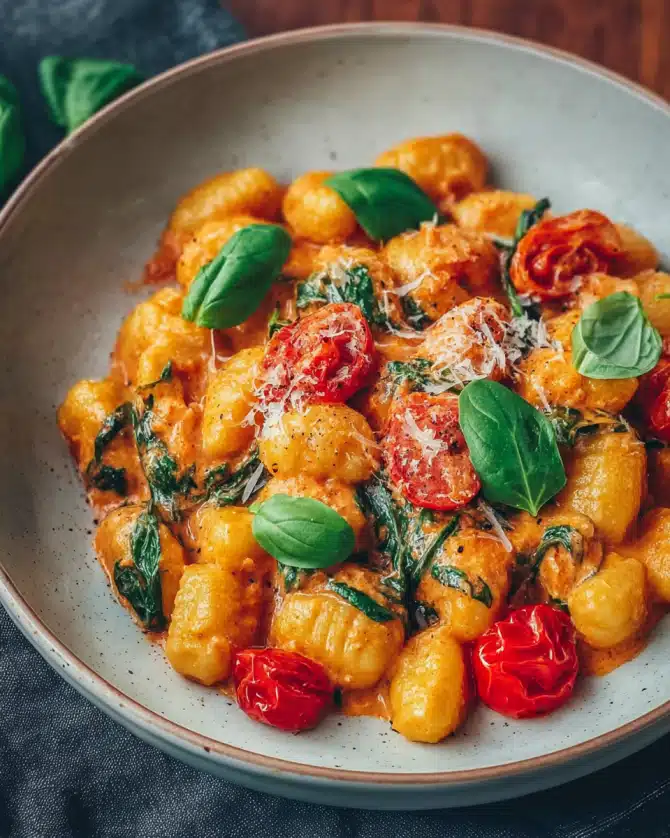 Schnelle Gnocchi-Pfanne mit Tomate & Spinat: Ein gesundes und schnelles Abendessen