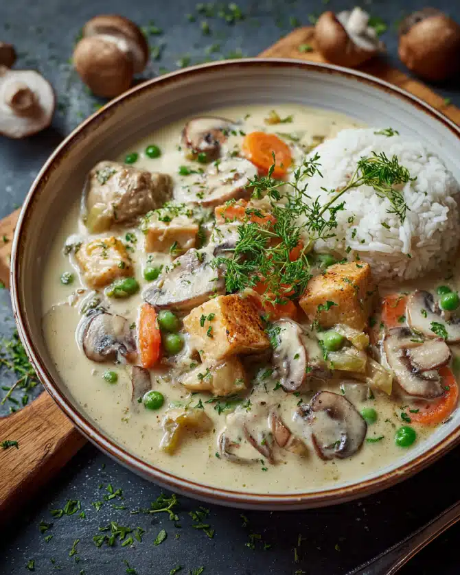 Cremiges Pilzfrikassee – Veganer Klassiker mit Kräuterseitlingen