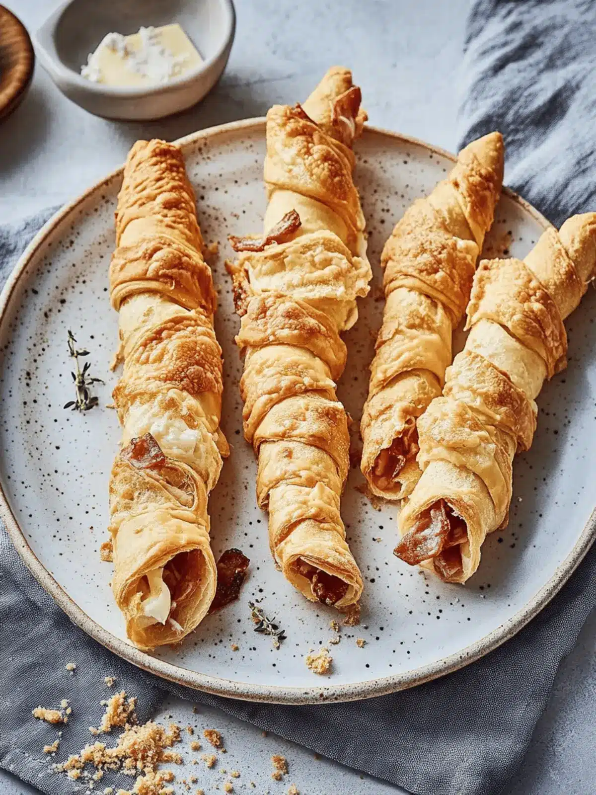 Blätterteigstangen mit Schinken und Käse