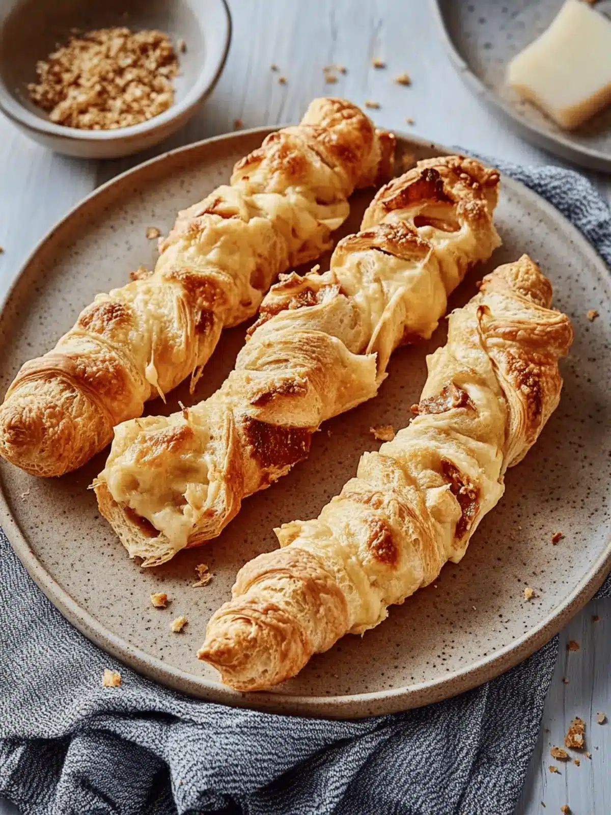 Blätterteigstangen mit Schinken und Käse