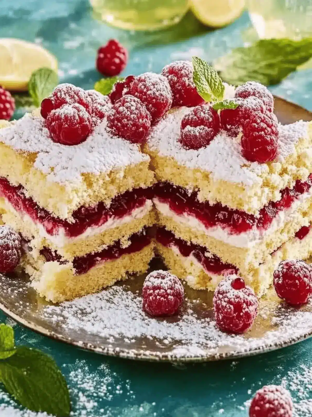 Cheese crumb cake with cherry compote
