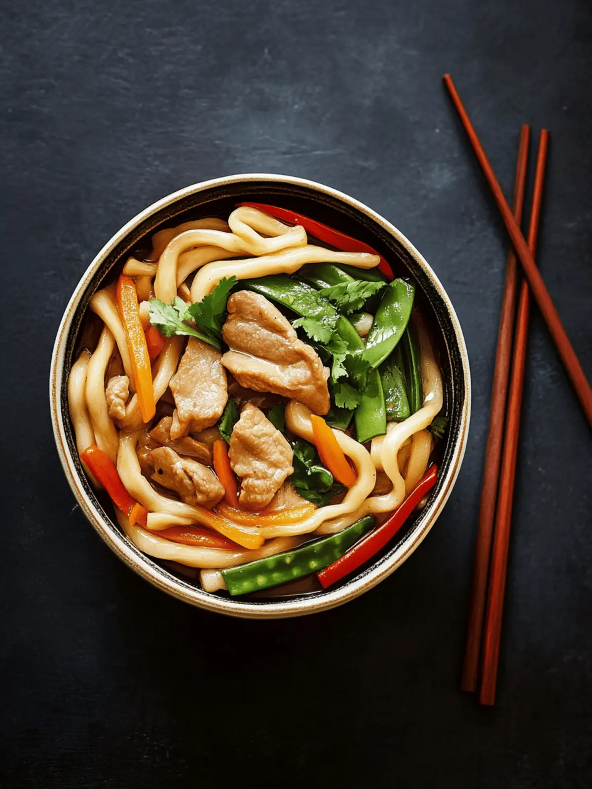 Schweinefleisch-Udon-Pfanne