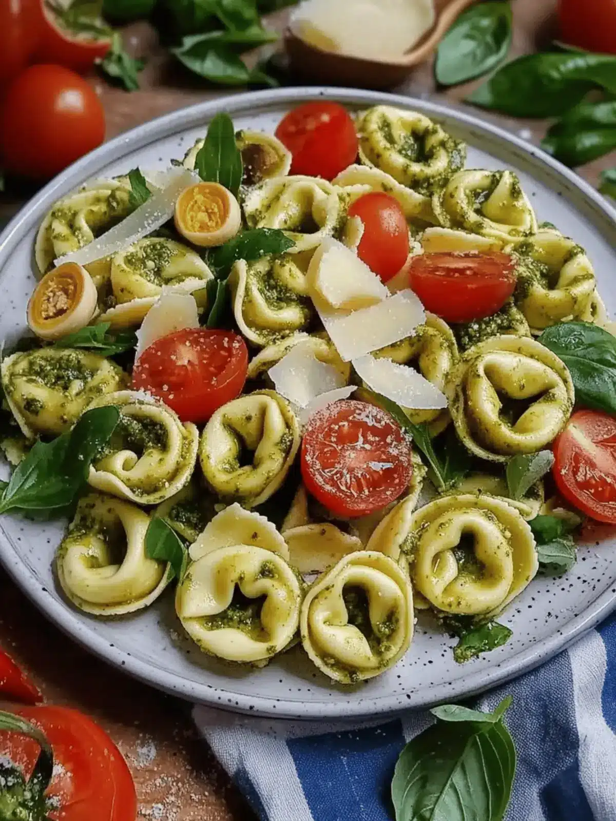 Italienischer Tortellini Salat mit Pesto
