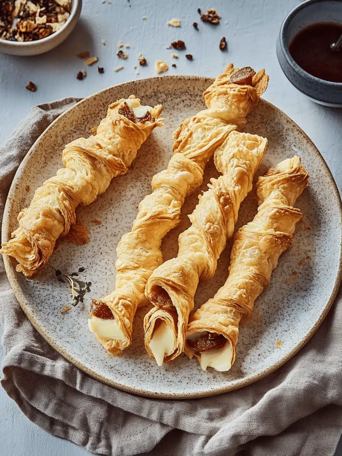 Blätterteig Stangen mit Schinken und Käse