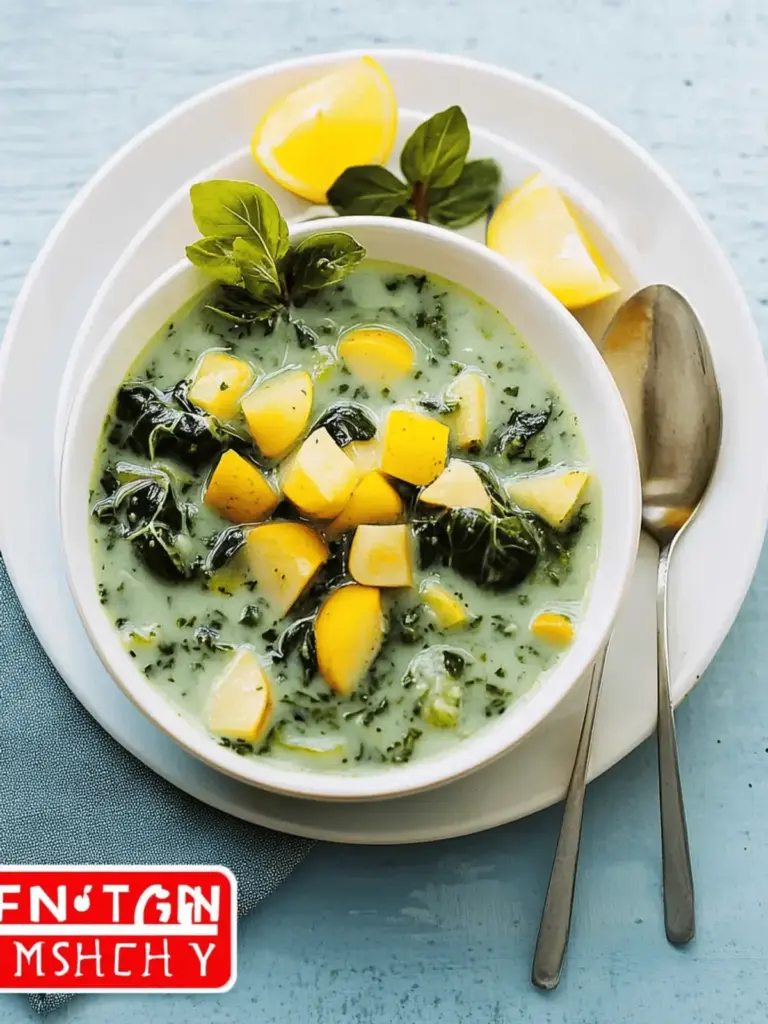 Vegan Spinach Potato Soup with Chickpeas and Coconut Milk