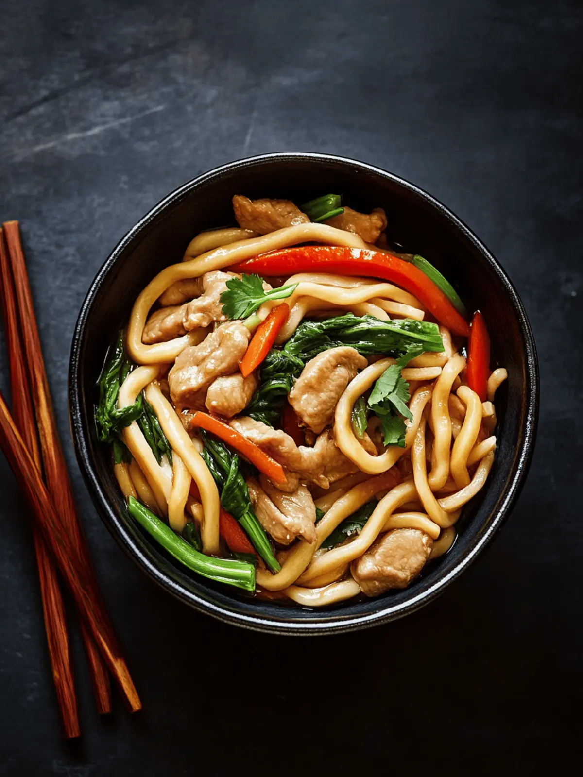 Schweinefleisch-Udon-Pfanne