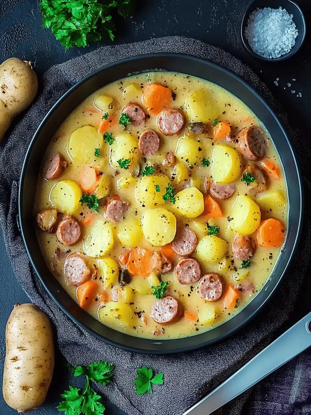 Eintopf mit Kartoffeln und Würstchen
