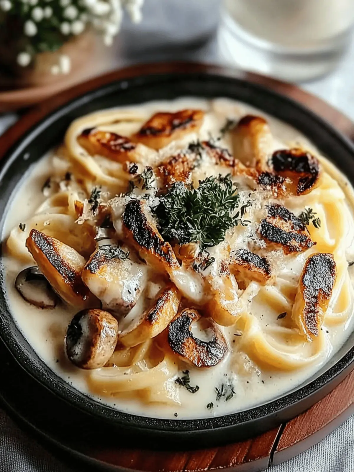 Cremige Pilz Udon Hühnchen