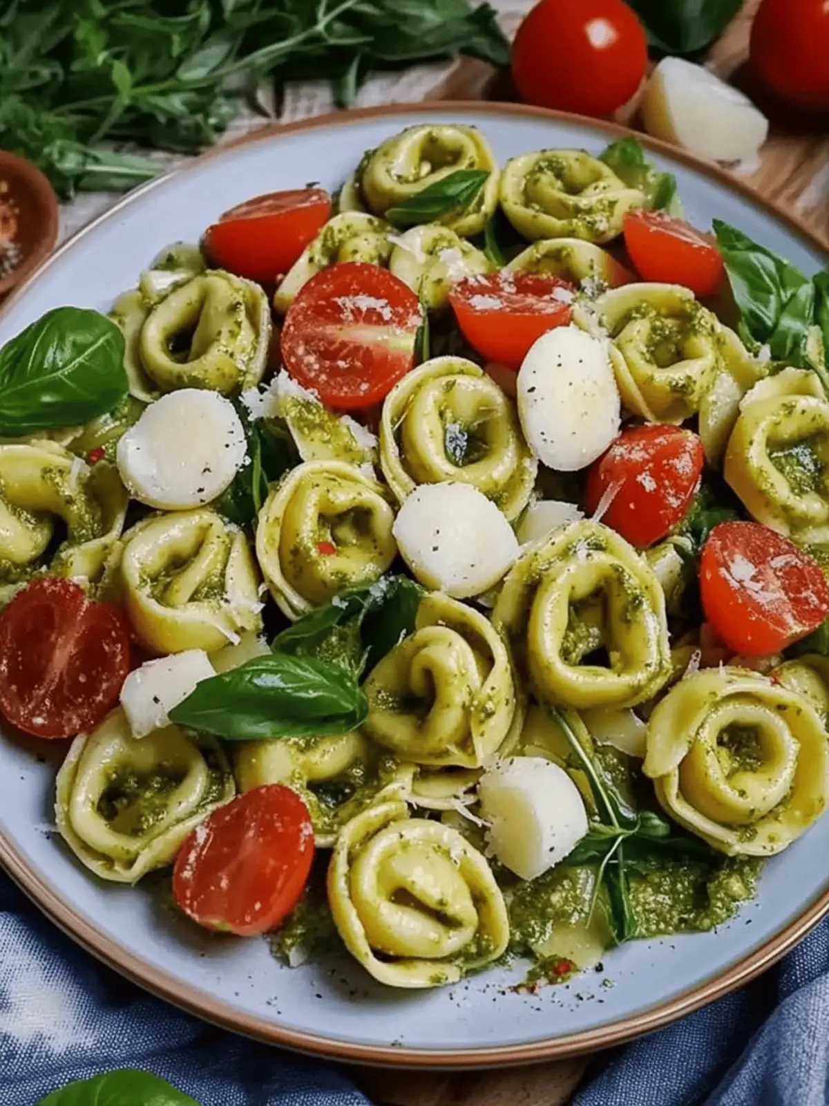 Italienischer Tortellini Salat mit Pesto