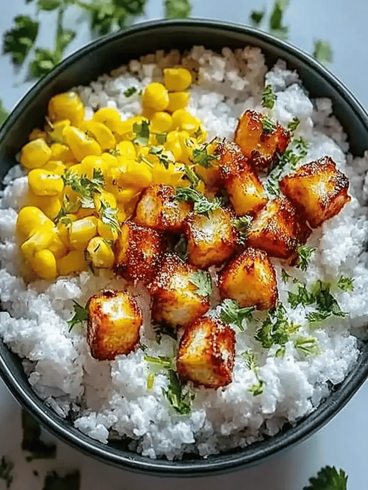 Straßenmais Hahnchen Reis Schüssel