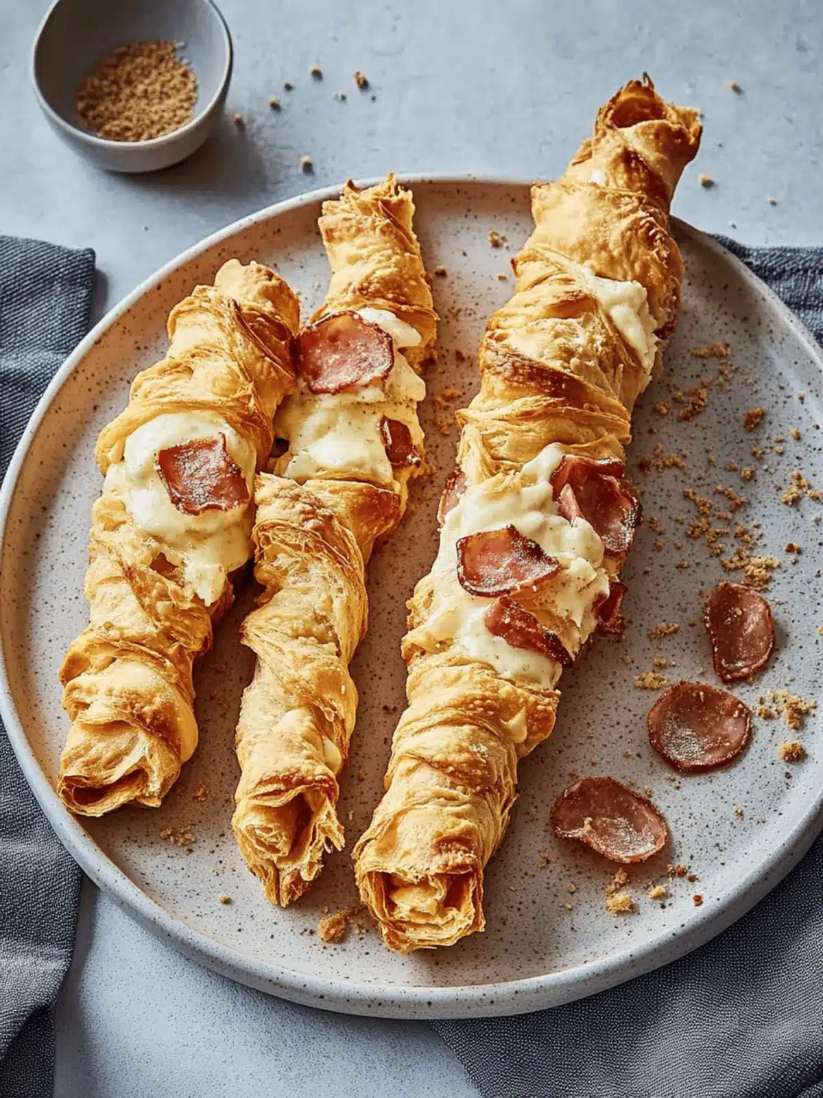 Blätterteigstangen mit Schinken und Käse