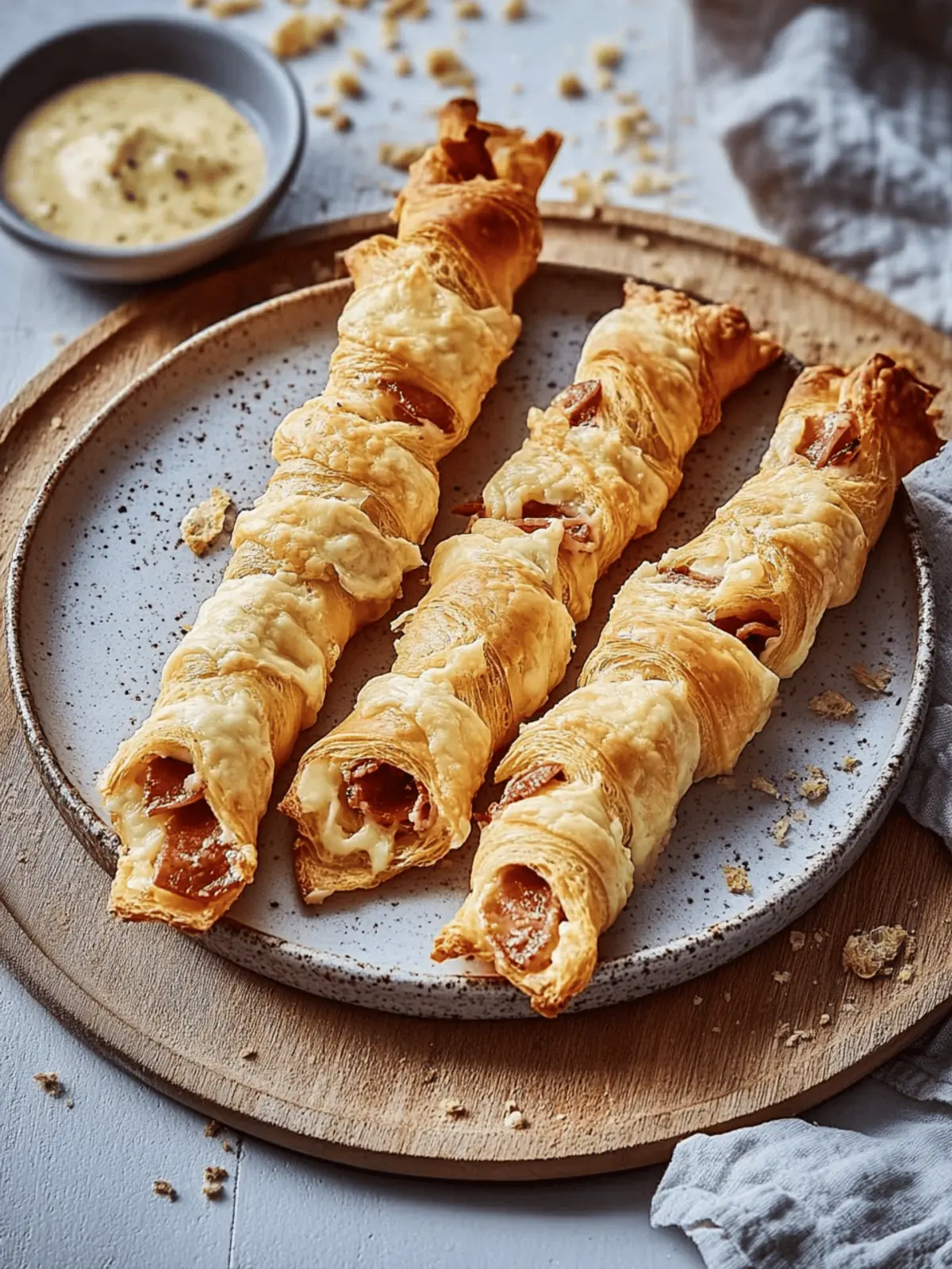 Blätterteig Stangen mit Schinken und Käse