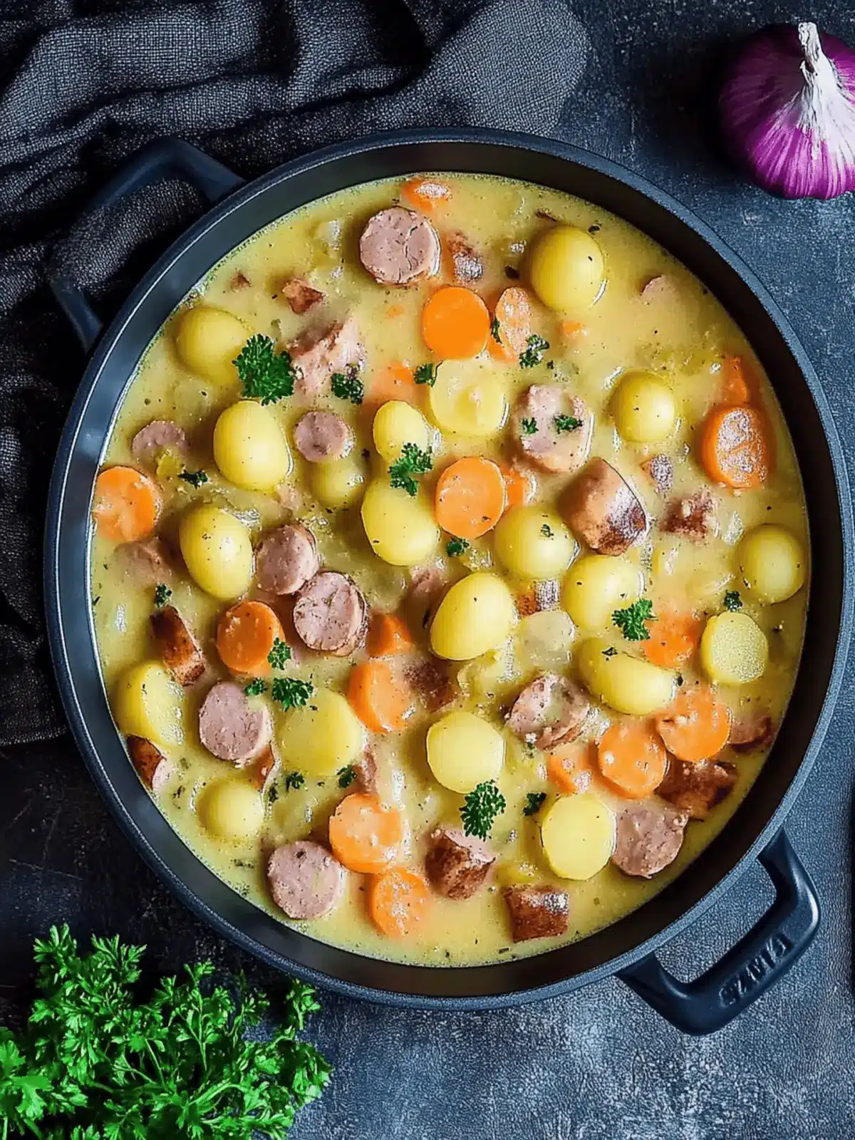 Eintopf mit Kartoffeln und Würstchen