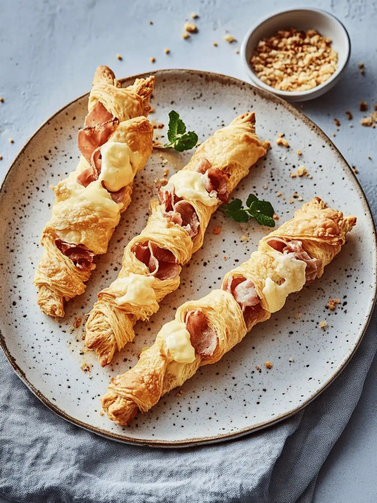 Blätterteig Stangen mit Schinken und Käse