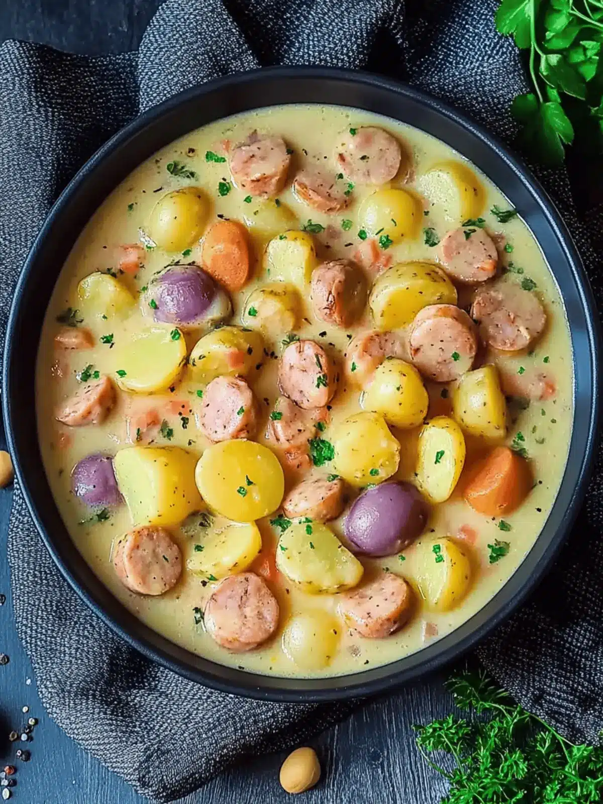 Eintopf mit Kartoffeln und Würstchen