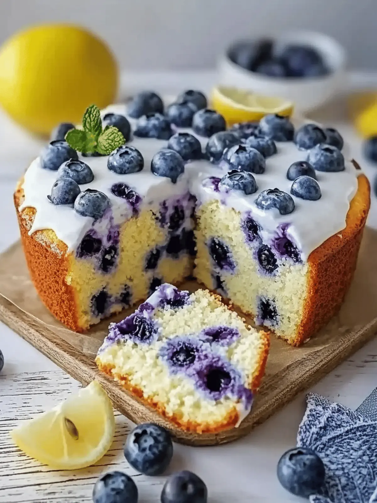 Leichter Joghurtkuchen mit Blaubeeren und Zitrone