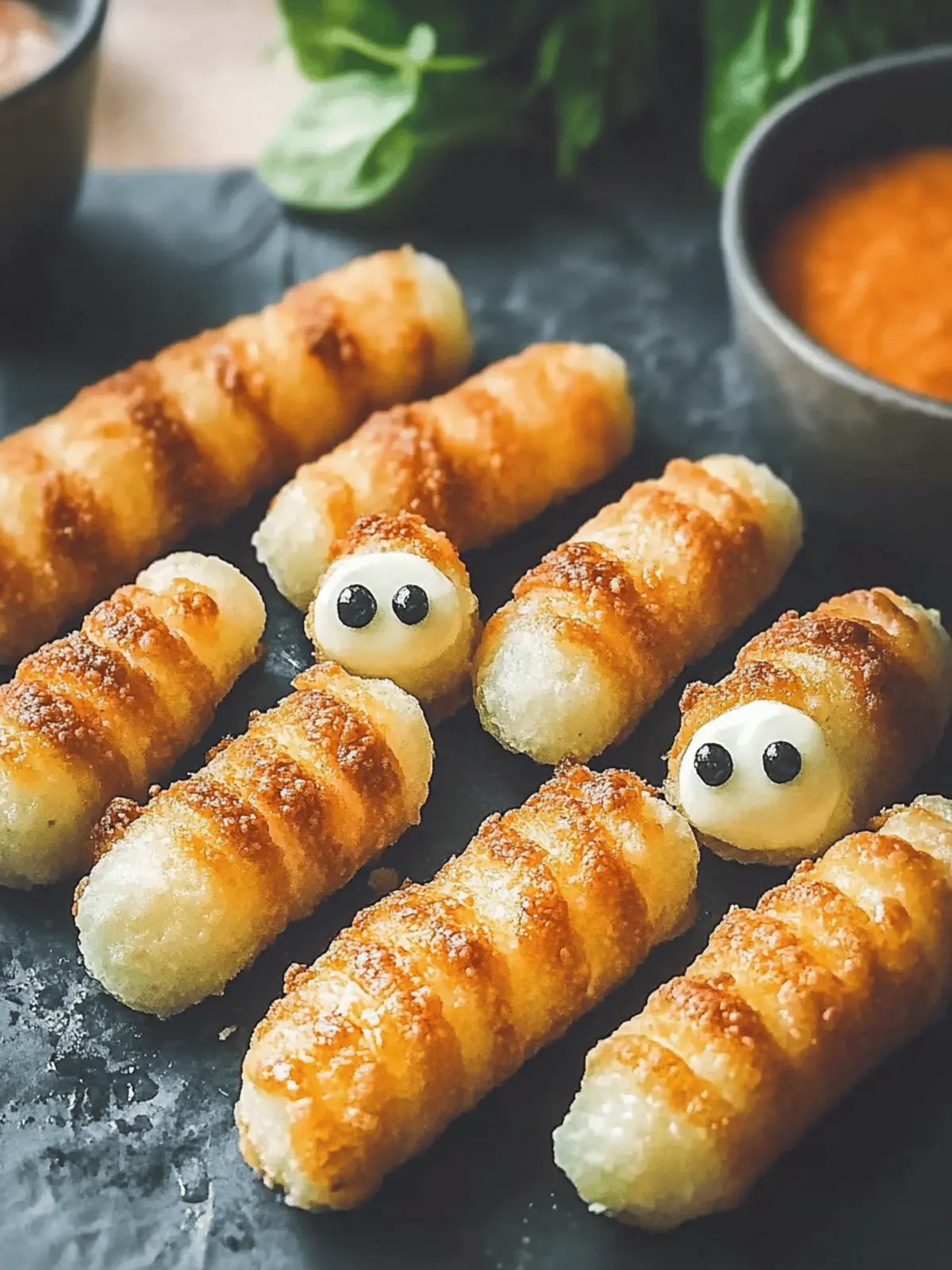 Mummy Mozzarella Sticks für Halloween Spaß 2 Mummy Mozzarella Sticks