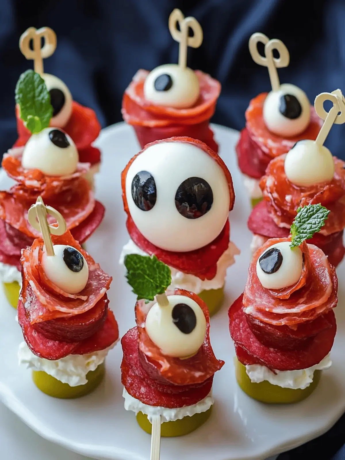 Gruselige gespießte Salami-Augen für Halloween 3 Gruselige gespießte Salami-Augen