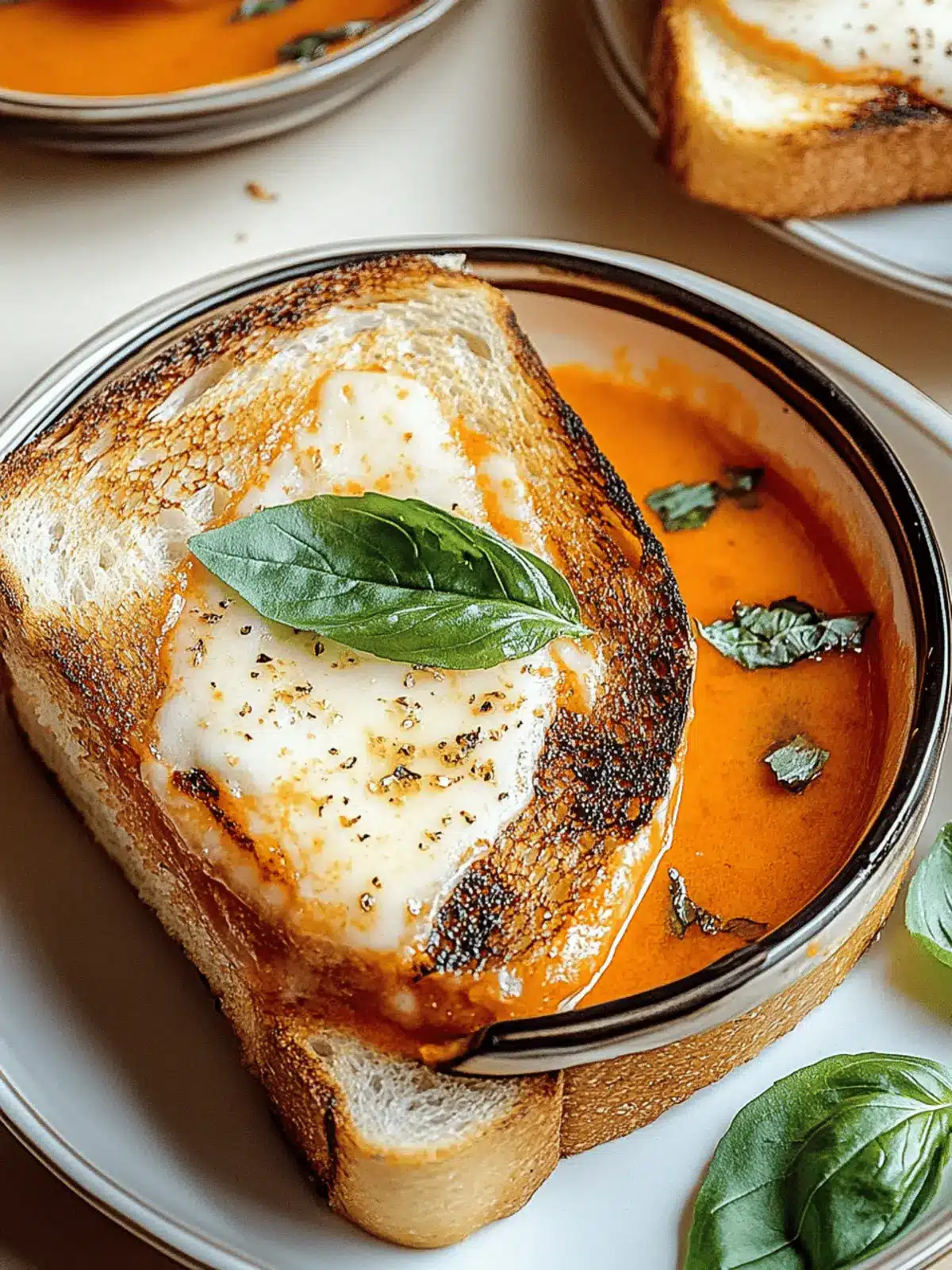 Geröstete Tomatensuppe mit gegrilltem Käsebrot 2 Geröstete Tomatensuppe und gegrilltes Käsebrot