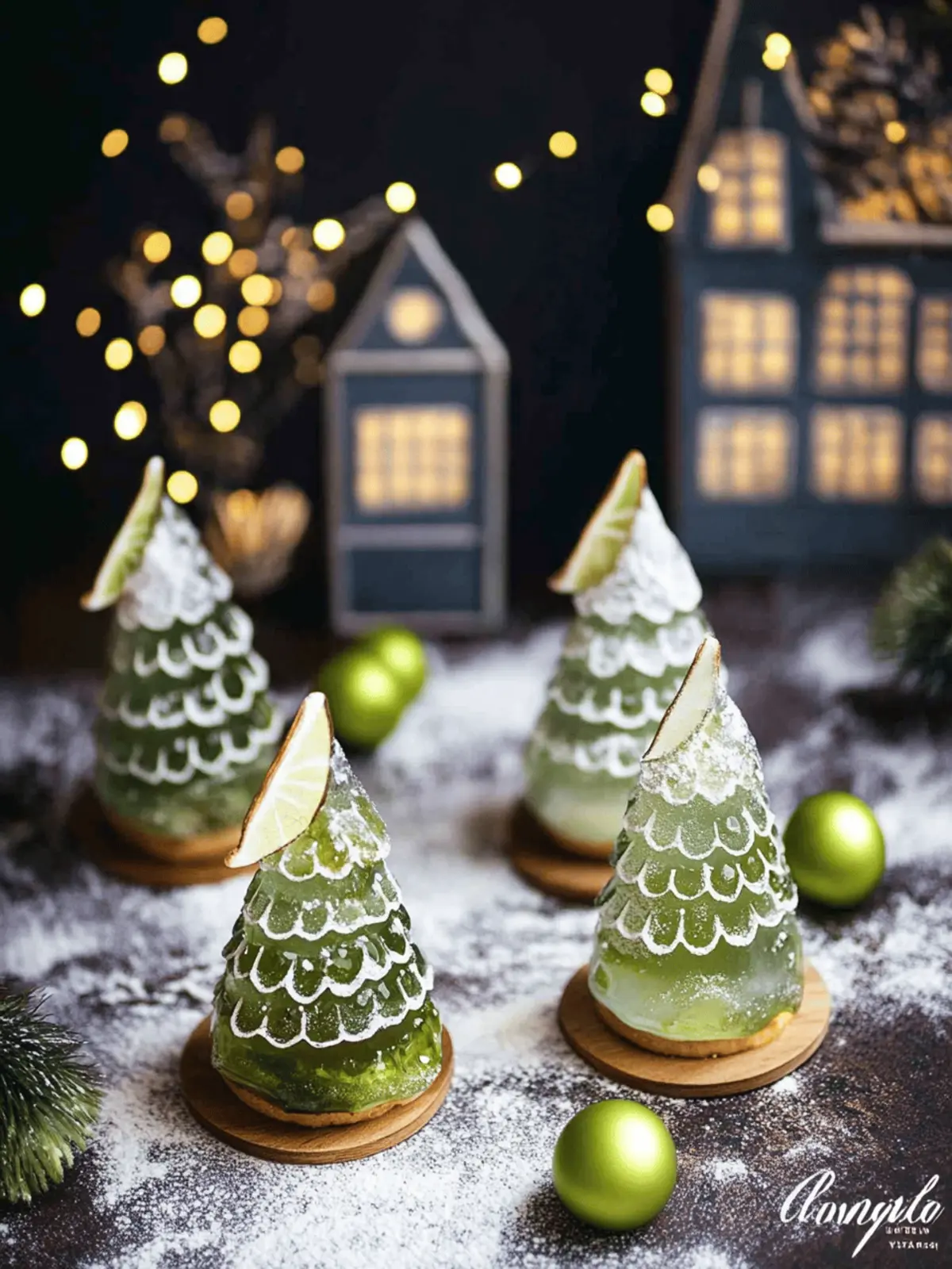 Pistazien-Weihnachtsbäume mit Himbeer-Füllung