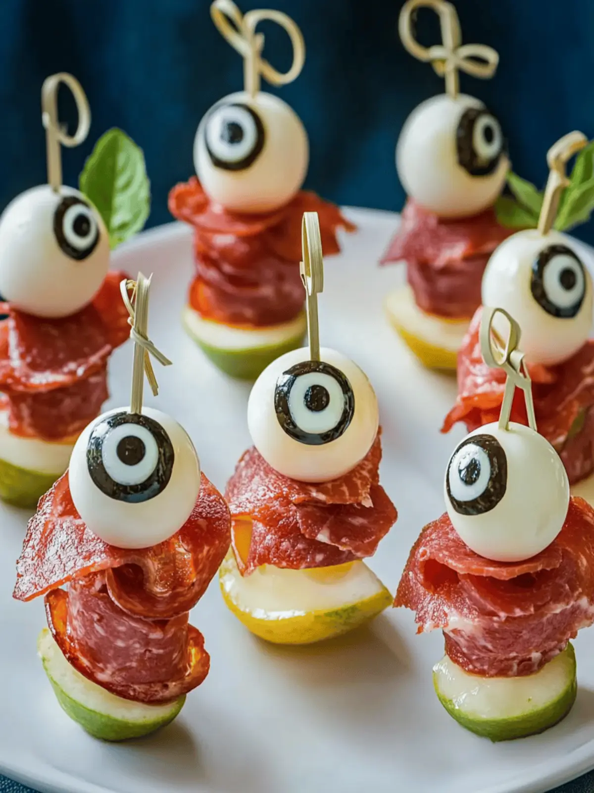 Gruselige gespießte Salami-Augen für Halloween 5 Gruselige gespießte Salami-Augen