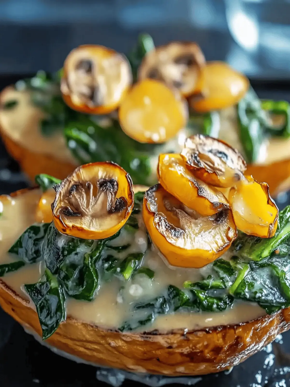 Gefüllte Süßkartoffeln mit Champignons und Spinat 4 Stuffed sweet potatoes with mushrooms and spinach
