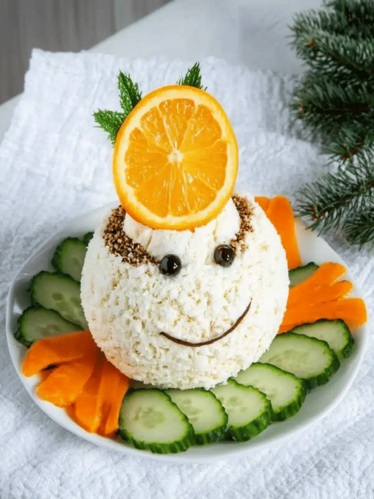 Frischkäse Schneemann für festliche Kinderfeste 3 Frischkäse Schneeman