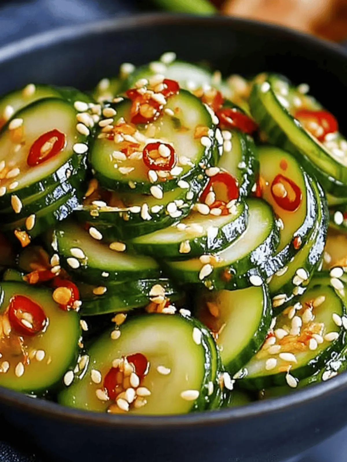 Frischer asiatischer Gurkensalat mit Chili und Sesam 4 asiatischer Gurkensalat mit Chili und Sesam