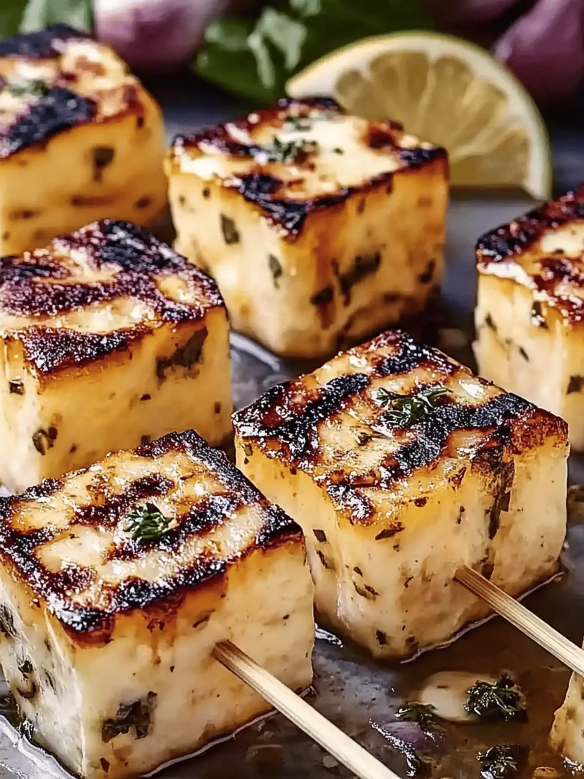 Grilled Halloumi Skewers mit Zitrone und Thymian 4 Grilled Halloumi Skewers with Lemon and Thyme