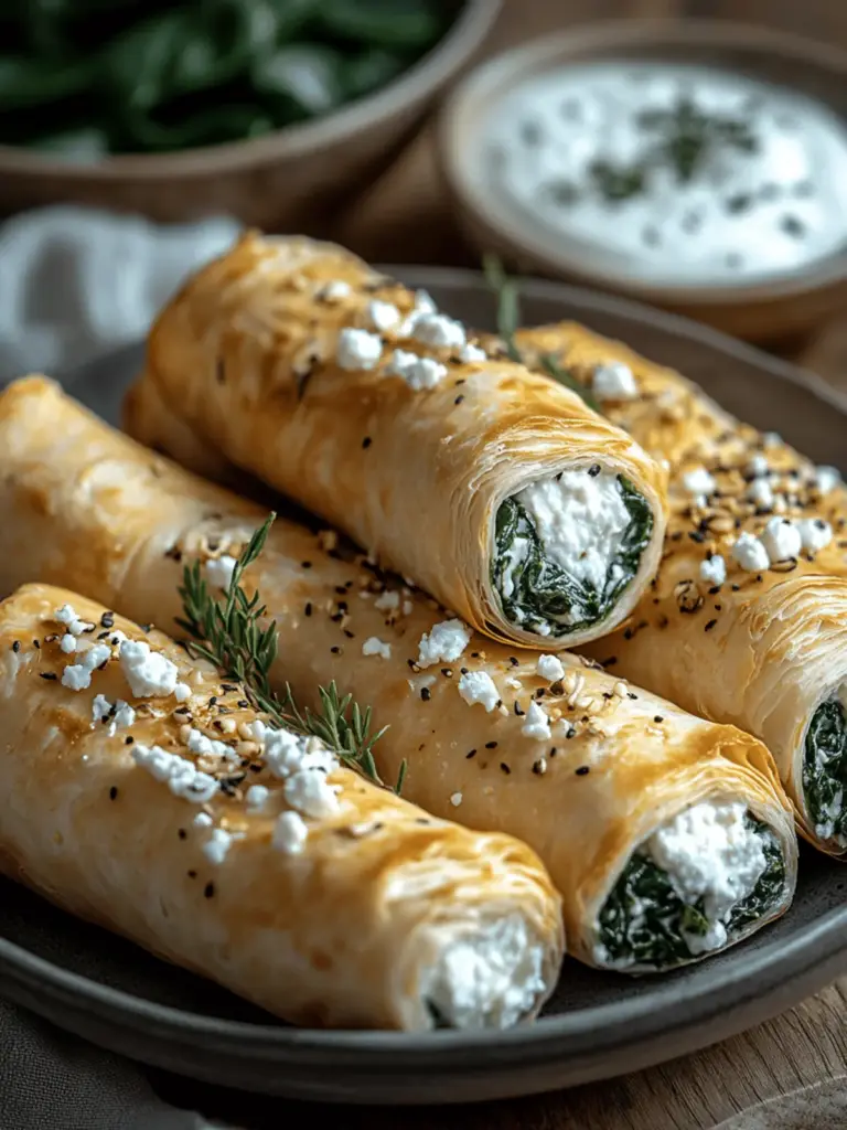 Herzhafte Blätterteigrollen mit Spinat und Feta