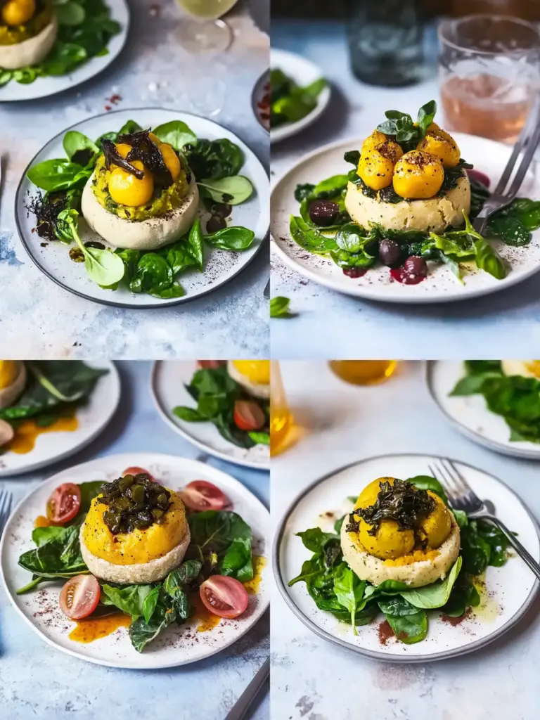 Vegane Kürbisteigtaschen auf Miso-Tofu-Creme