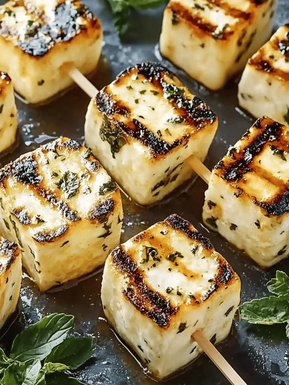 Grilled Halloumi Skewers mit Zitrone und Thymian 3 Grilled Halloumi Skewers with Lemon and Thyme