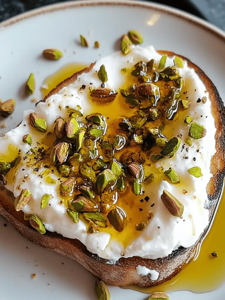 Burrata-Toast mit Pistazien und heißem Honig