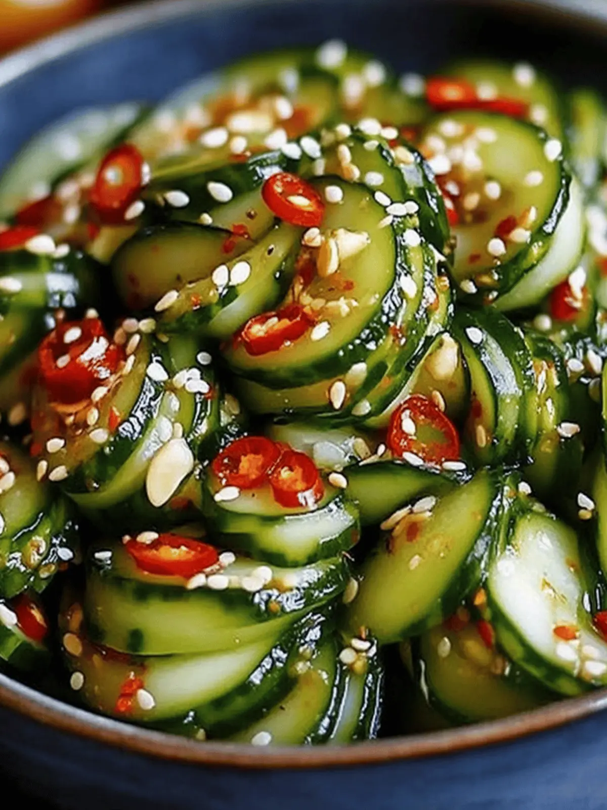 Frischer asiatischer Gurkensalat mit Chili und Sesam 2 asiatischer Gurkensalat mit Chili und Sesam