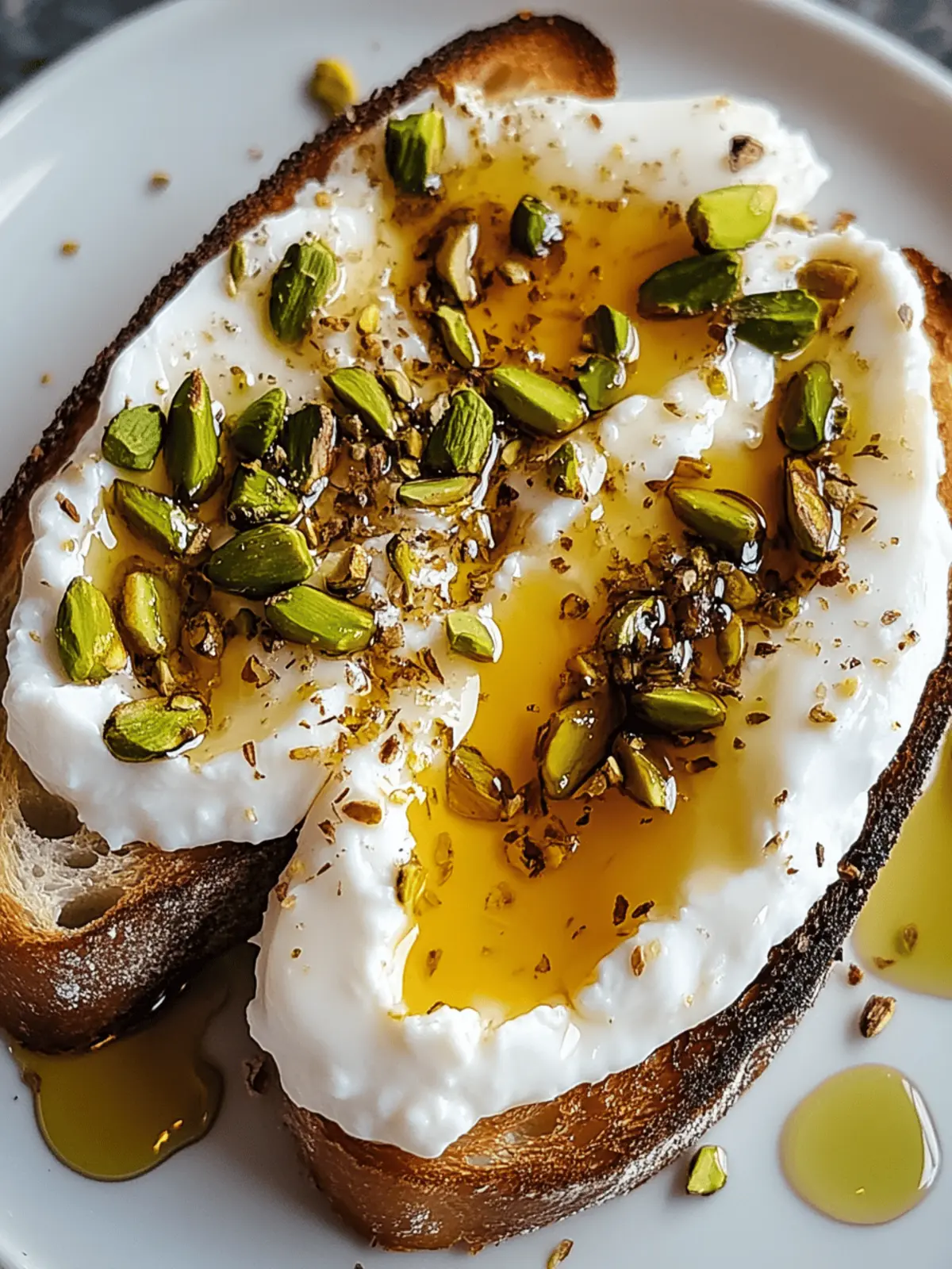 Burrata-Toast mit Pistazien und heißem Honig genießen 2 Burrata-Toast mit Pistazien und heißem Honig