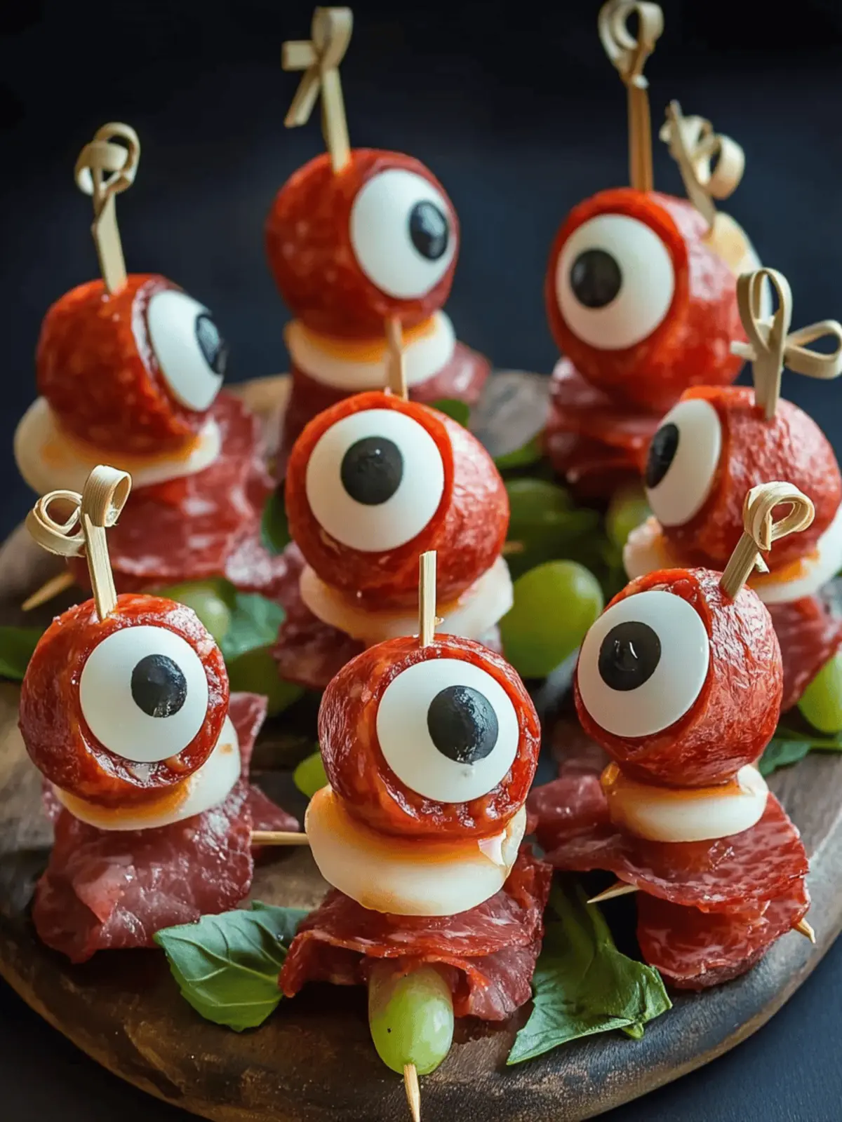Gruselige gespießte Salami-Augen für Halloween 4 Gruselige gespießte Salami-Augen