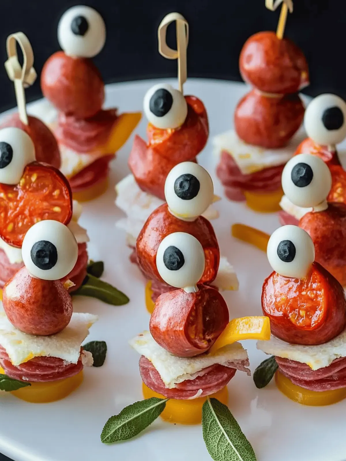Gruselige gespießte Salami-Augen für Halloween 2 Gruselige gespießte Salami-Augen