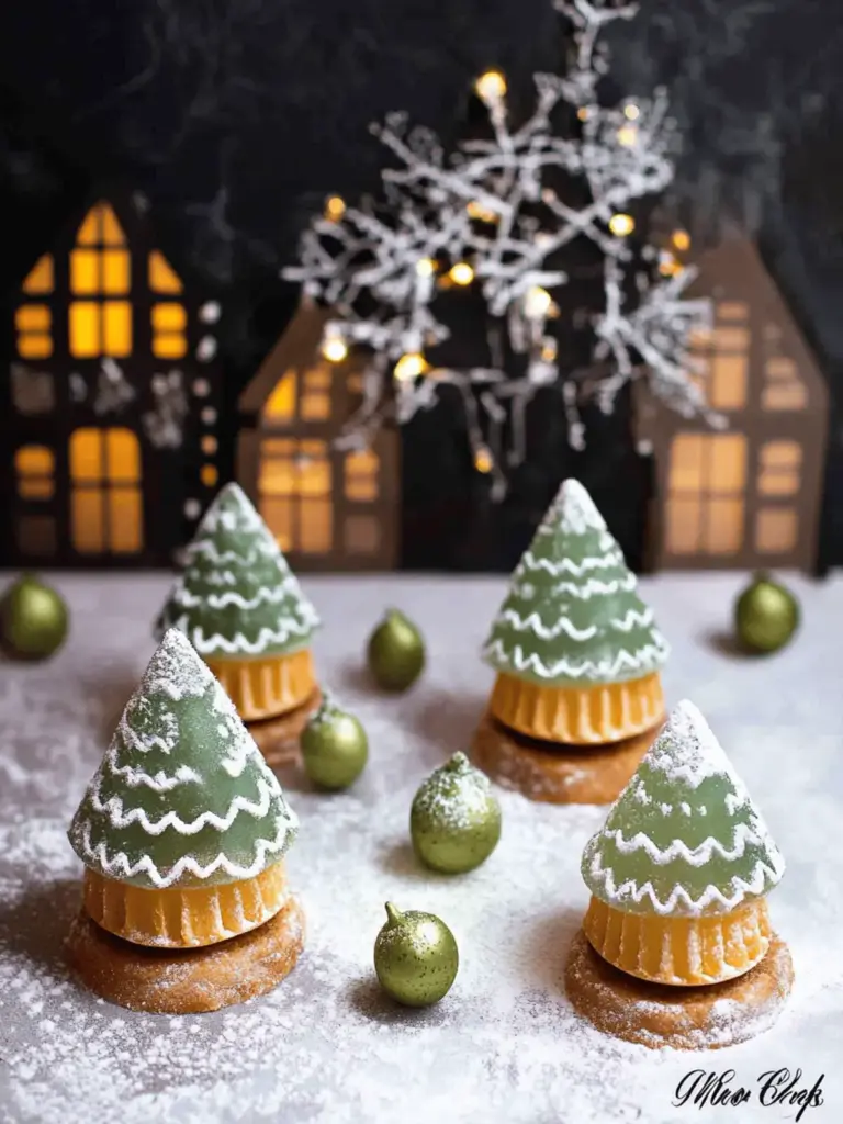 Pistazien-Weihnachtsbäume mit Himbeer-Füllung