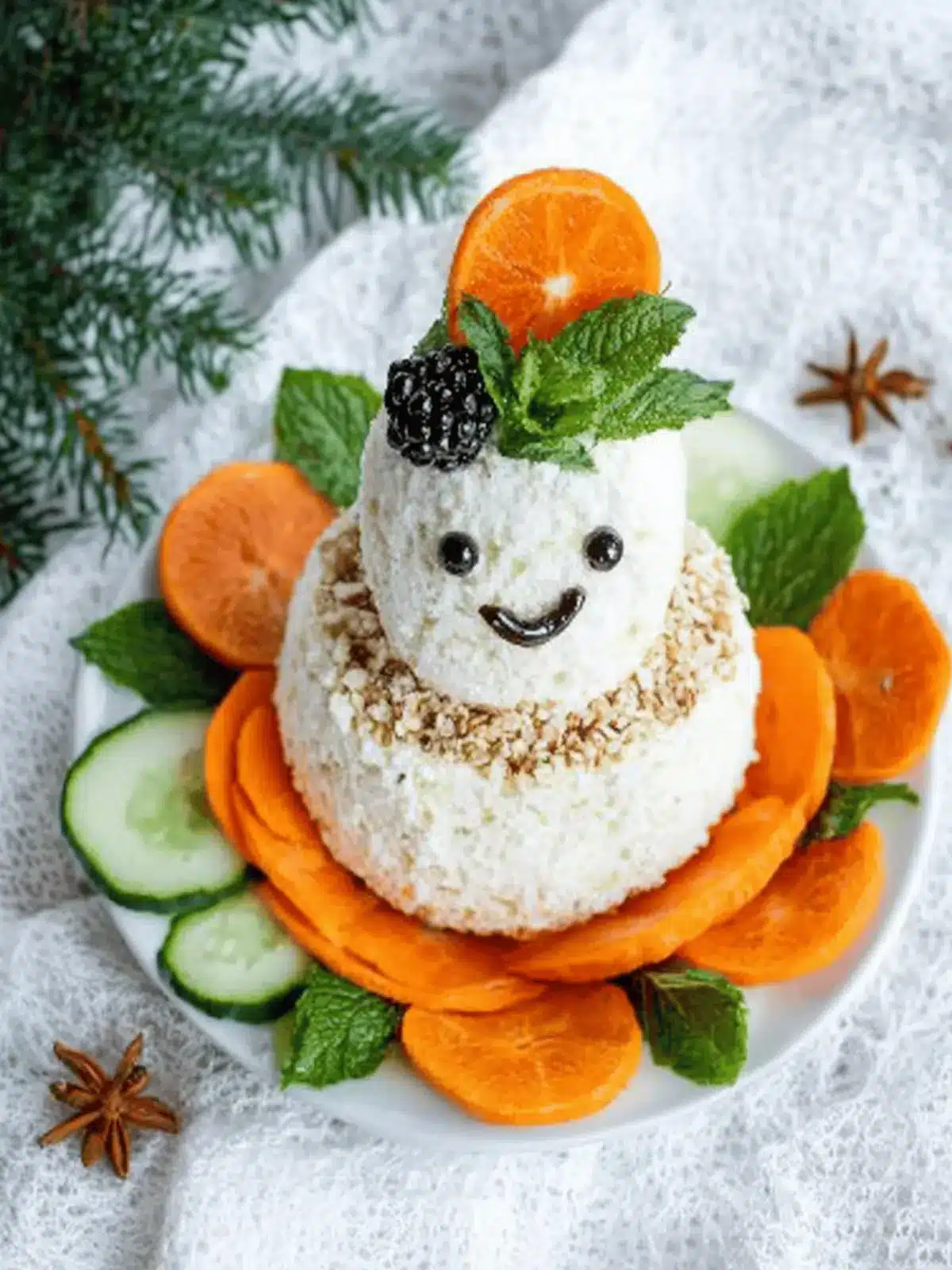 Frischkäse Schneemann für festliche Kinderfeste 4 Frischkäse Schneeman