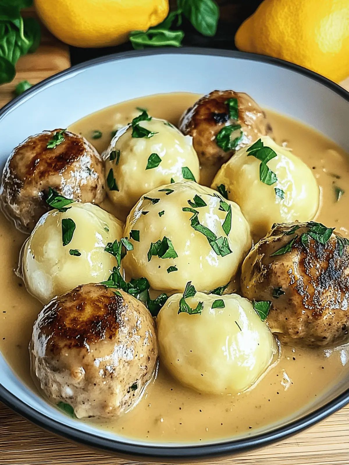 Leckere Fleischbällchen in cremiger Sauce genießen 4 Fleischbällchen in einer cremigen Sauce